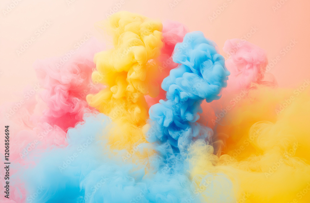 Fototapeta premium Pastel Gradient Background with Soft Pink, Blue, and Yellow Tones, Centered Light Smoke, High Resolution, Blurred Abstract Design, Perfect for Text Overlay and Ultra-Realistic Photography