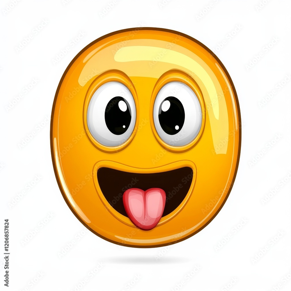 Fototapeta premium Cheerful Iconic Emoji with Big Cute Eyes and Playful Sticking Out Tongue, Perfect for Expressing Happiness and Joyful Emotions in Digital Communication and Social Media