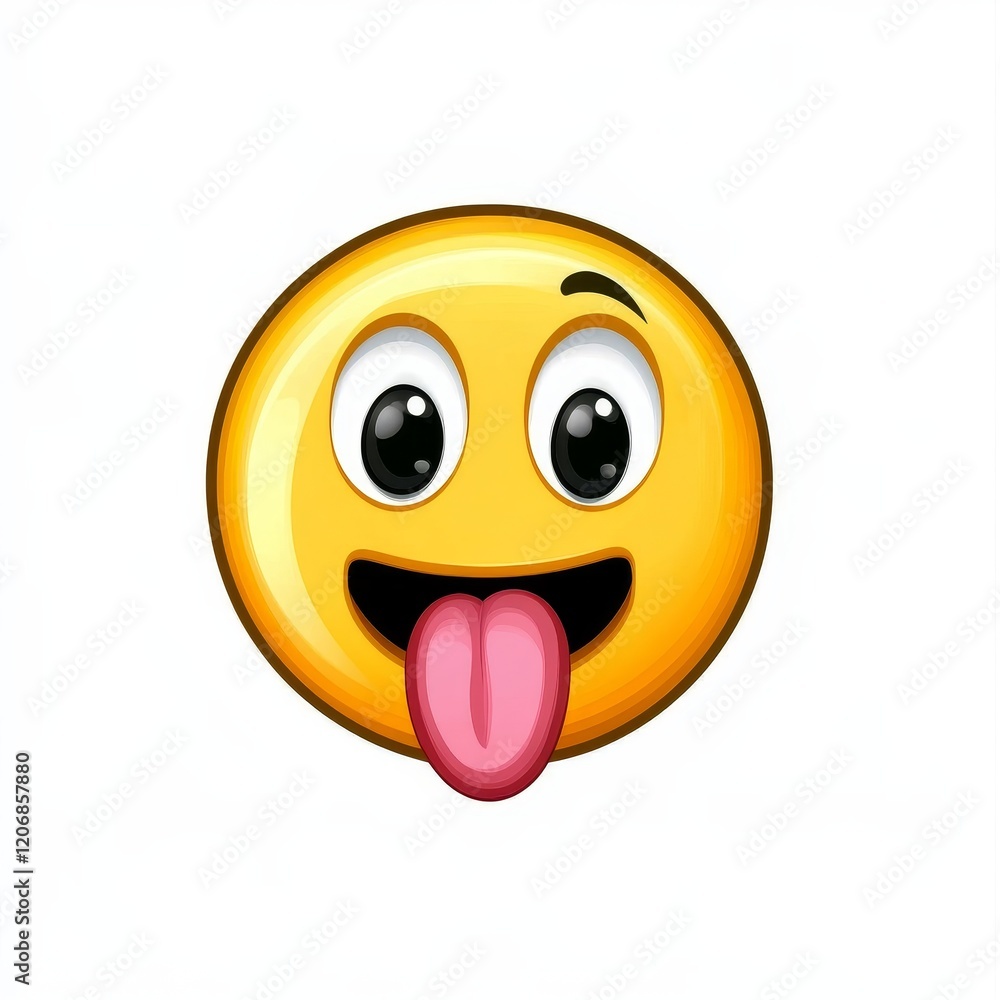 Fototapeta premium Playful Smiley Face Emoji with Bright Eyes and Sticking Tongue Out, Representing Happiness, Fun, and Laughter in Digital Communication and Social Media Contexts