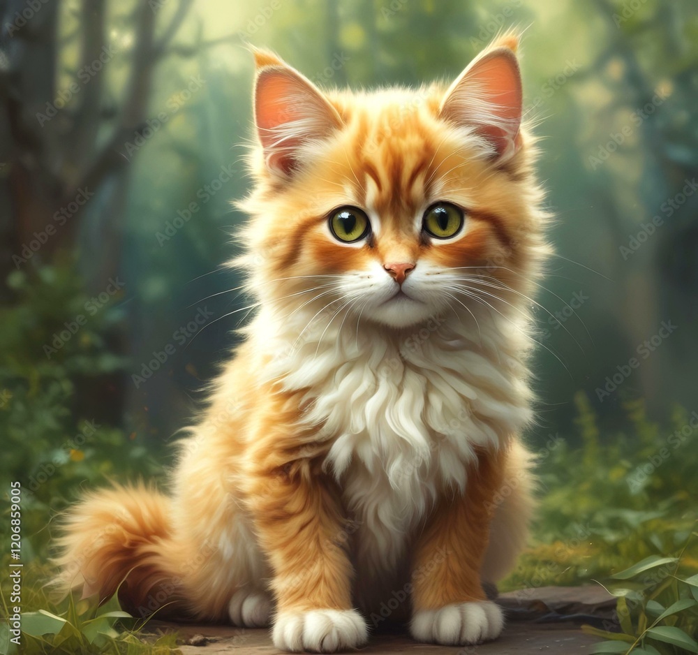 Obraz premium Illustration of fluffy cat.