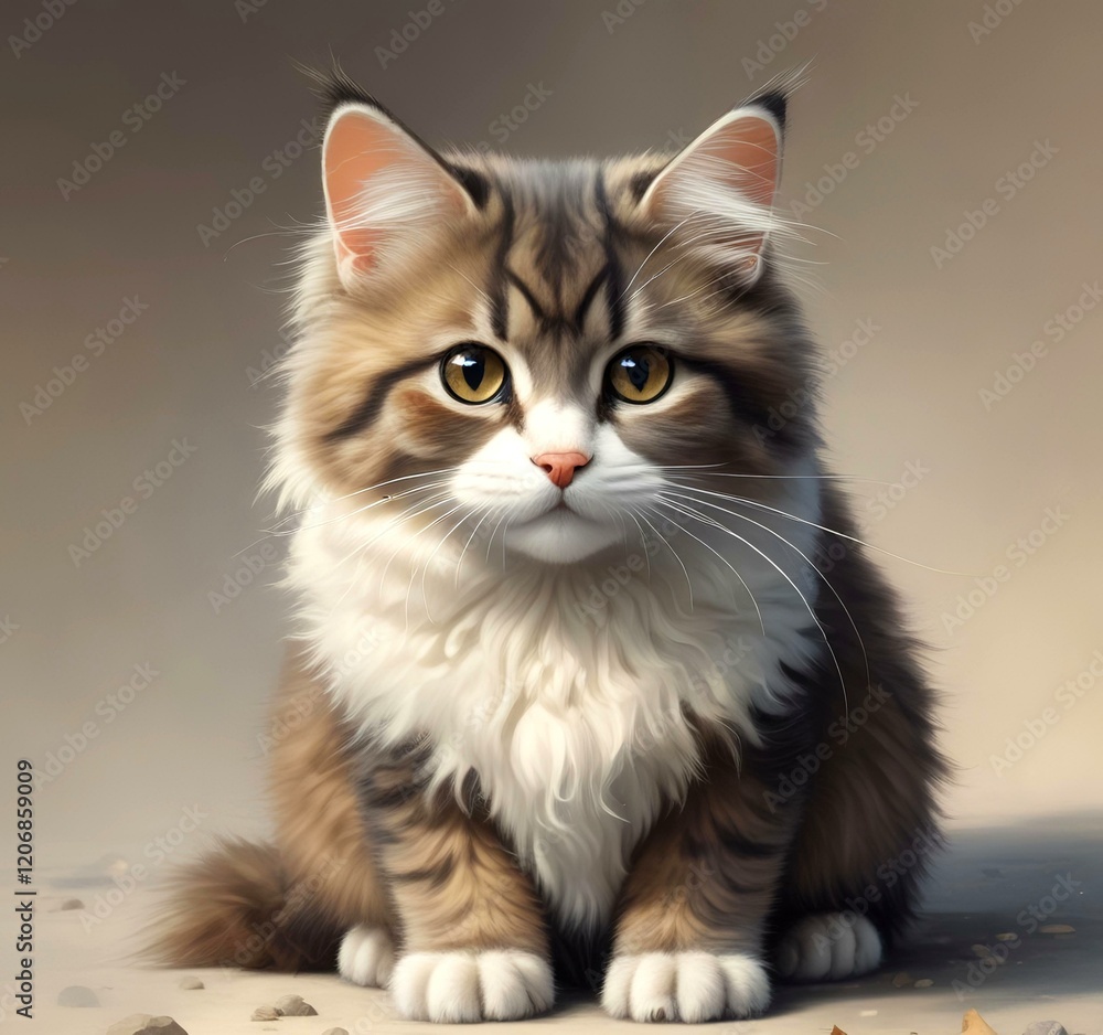 Illustration of fluffy cat.