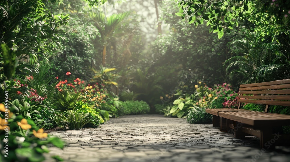 Serene Garden Path: A Tranquil Escape in Lush Greenery Serene Garden Path: A Tranquil Escape in Lush Greenery
