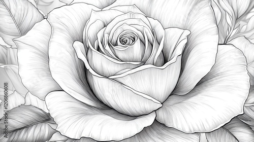 Beautiful rose coloring page for artistic relaxation and creativity
