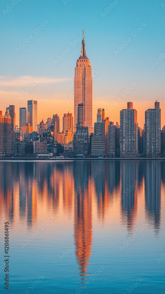 Obraz premium Majestic Skyline Reflection Golden Hour Cityscape