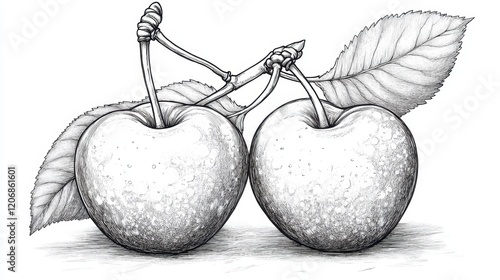 Wallpaper Mural Charming apples intertwined with delicate leaves await vibrant colors in a whimsical coloring adventure Torontodigital.ca