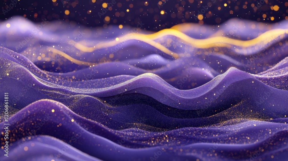 Obraz premium Abstract Purple and Gold Particle Waves Background