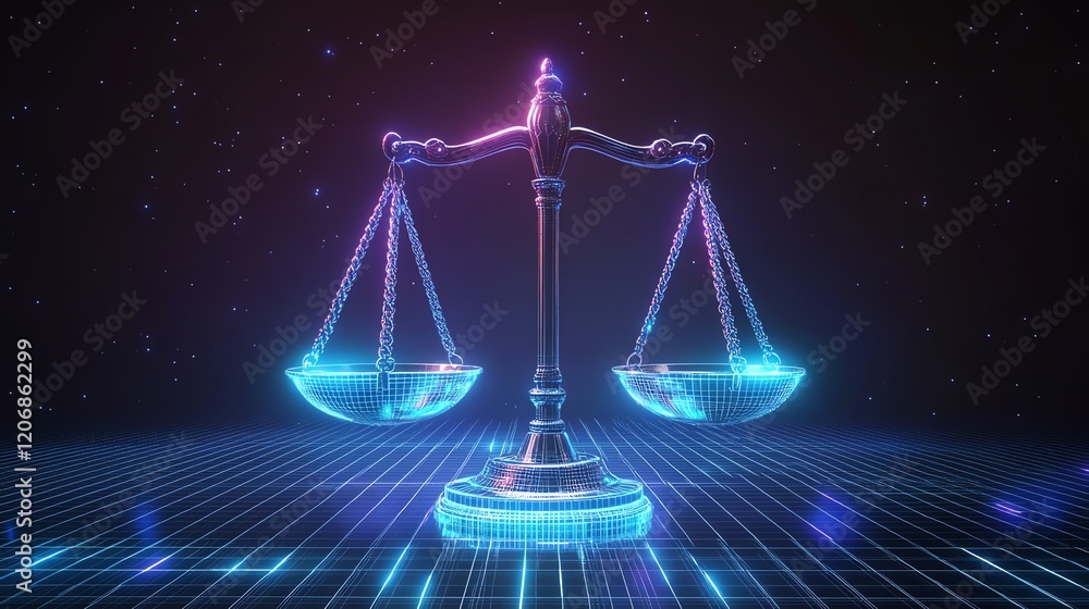 Digital scales representing fairness and justice. Digital scales representing fairness and justice.