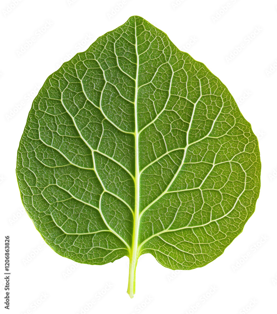 Obraz premium Green leaf with detailed veins on transparent background, natural pattern and texture concept