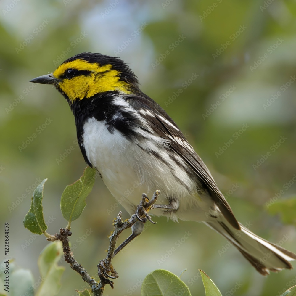 Obraz premium Black-throated Warbler Perched on Branch