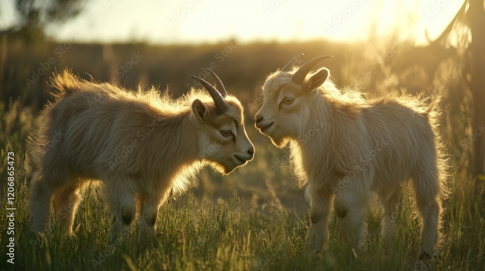 Obraz premium Two Baby Goats in Golden Light