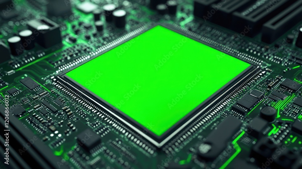 Green Screen Chip on a Motherboard Green Screen Chip on a Motherboard
