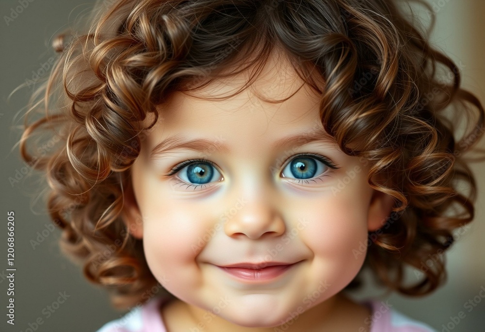 Portrait of a 3-year-old female toddler with curly brown hair and bright blue eyes Portrait of a 3-year-old female toddler with curly brown hair and bright blue eyes