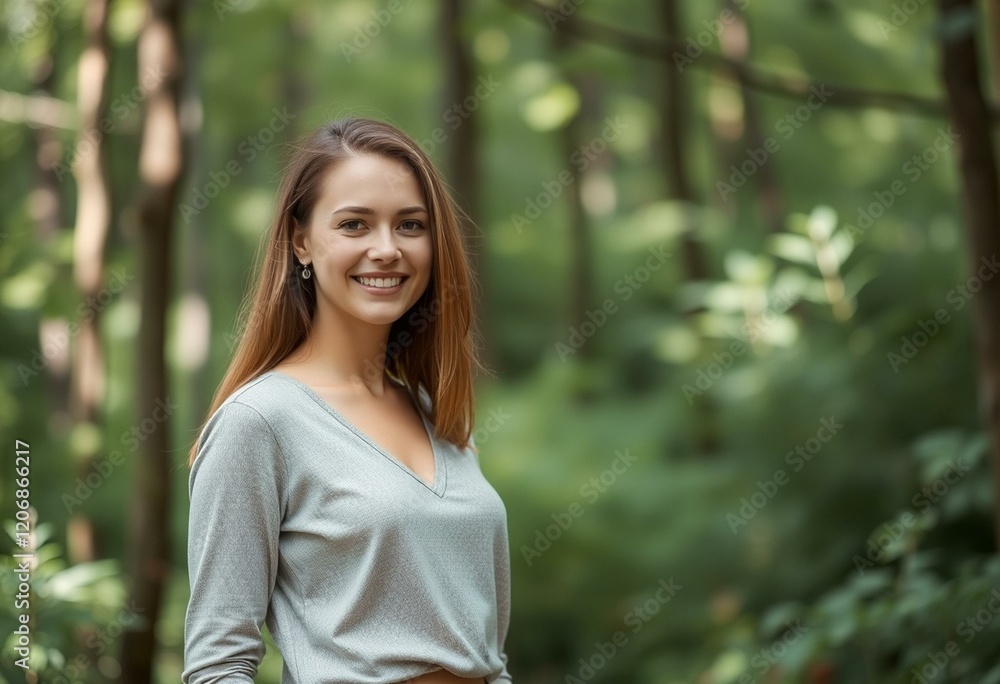 Female portrait in a forest environment with blurred background Female portrait in a forest environment with blurred background