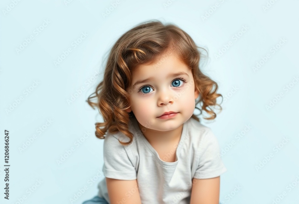 Portrait of a 3-year-old girl with curly hair and blue eyes Portrait of a 3-year-old girl with curly hair and blue eyes