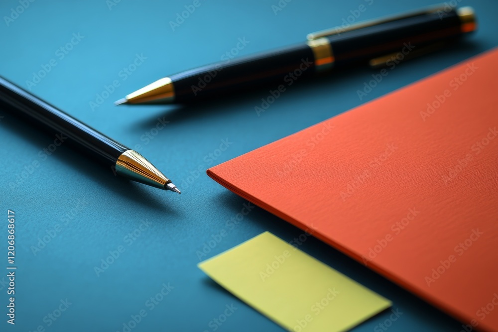 Office Supplies Pens Notebook Sticky Note Teal Background Office Supplies Pens Notebook Sticky Note Teal Background