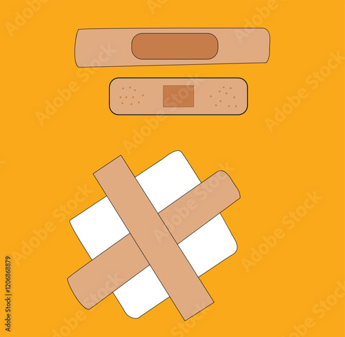 Adhesive plaster for medical skin care vector illustration. sticky bandage for wound treatment and first aid,
