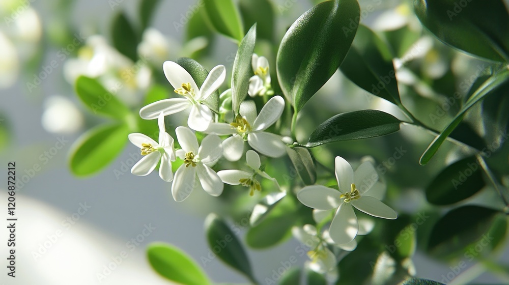 Fototapeta premium White Flowers and Green Leaves
