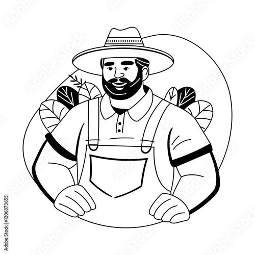 A glyph illustration of a smiling farmer 

