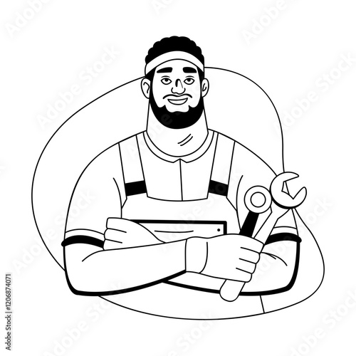 Mechanic illustration in a glyph style 

