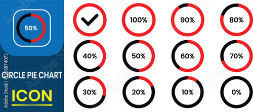 Circle pie chart icons. Segment of circle icons 10% - 100%, loading data interface. Pie chart for data analysis, business presentation, Premium quality graphic design icon vector illustration.