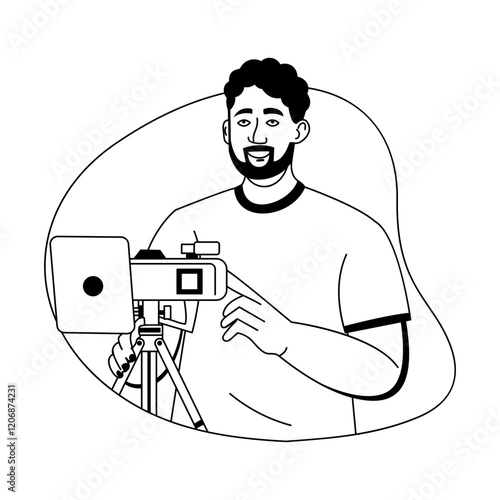A glyph illustration of a vlogger recording his video 

