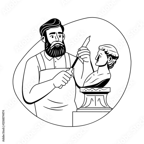 Professional sculptor illustration in a glyph style 

