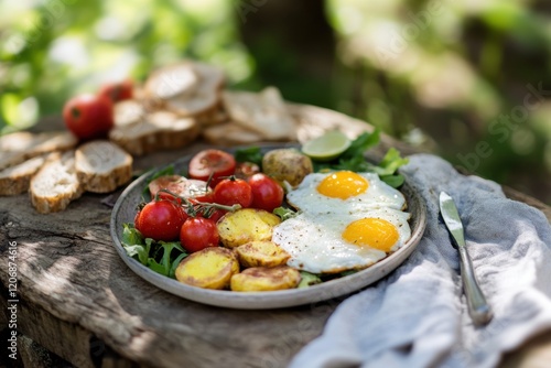 A paleo breakfast plate, in an outdoor picnic setting, showcasing the simplicity and wholesomeness of paleo meals