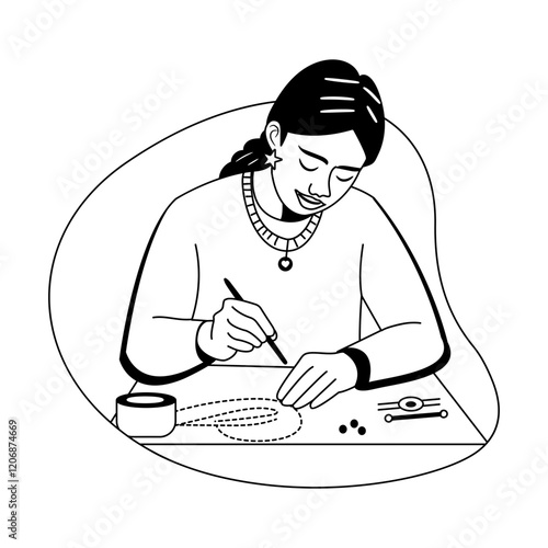 Jewellery designer illustration in glyph style 

