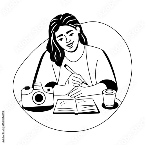 A glyph illustration of a travel blogger 

