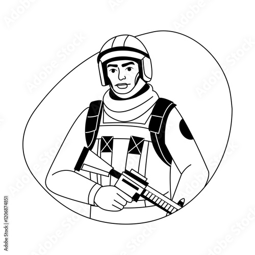 Peacekeeper illustration in a glyph style 

