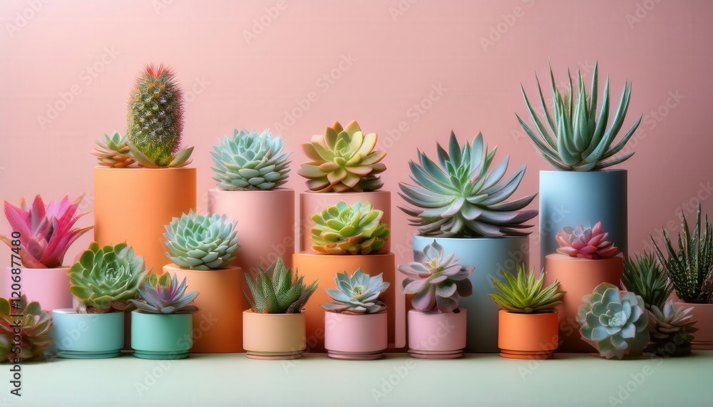 An artistic arrangement of various succulent plants displayed on colorful pastel stands, creating a vibrant and visually appealing composition with a touch of elegance and charm.
An artistic arrangement of various succulent plants displayed on colorful pastel stands, creating a vibrant and visually appealing composition with a touch of elegance and charm.