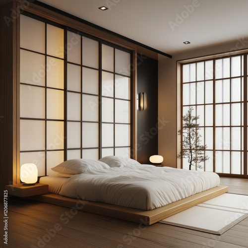 Serene Minimalist Bedroom With Shoji Screen And Platform Bed