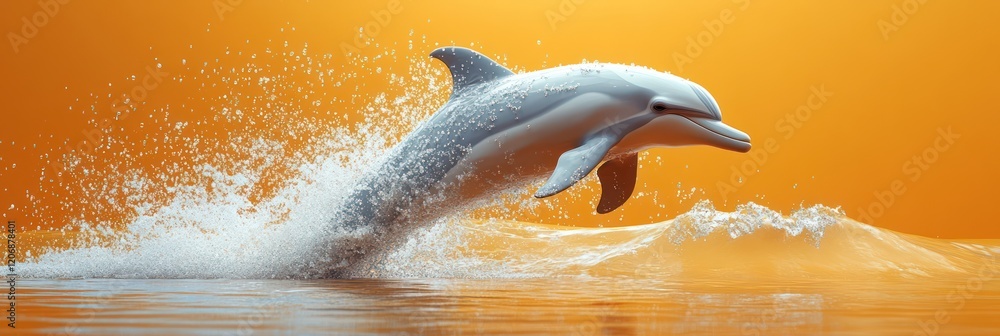 Fototapeta premium Dolphin Leaping at Sunset: A Breathtaking 3D Render