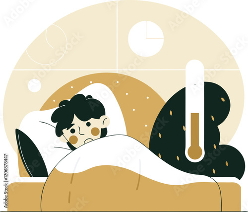 Sick Child in Bed with Fever.