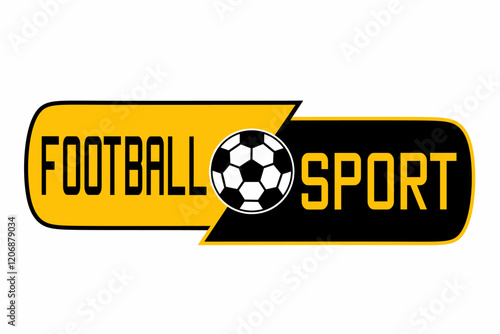 Football themed symbol logo banner graphic vector illustration featuring yellow and black color scheme as well as typography and ball elements. Suitable for promotions, and sports related activities.