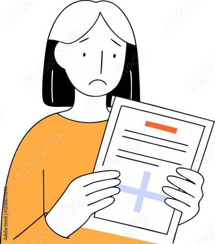 Woman Reading Bad News on Document.