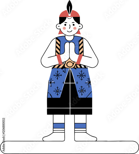 Person in Traditional Clothing Bowing.