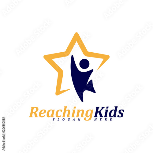Child reaching stars logo design concept vector. Reaching Stars Logo Design Template. Dream star logo. Creative Symbol. Icon
