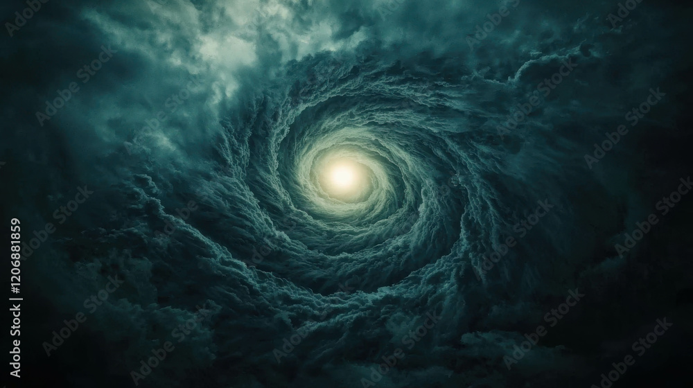 Aerial View of Powerful Hurricane Displaying Intense Swirling Clouds and Dramatic Weather Patterns Aerial View of Powerful Hurricane Displaying Intense Swirling Clouds and Dramatic Weather Patterns