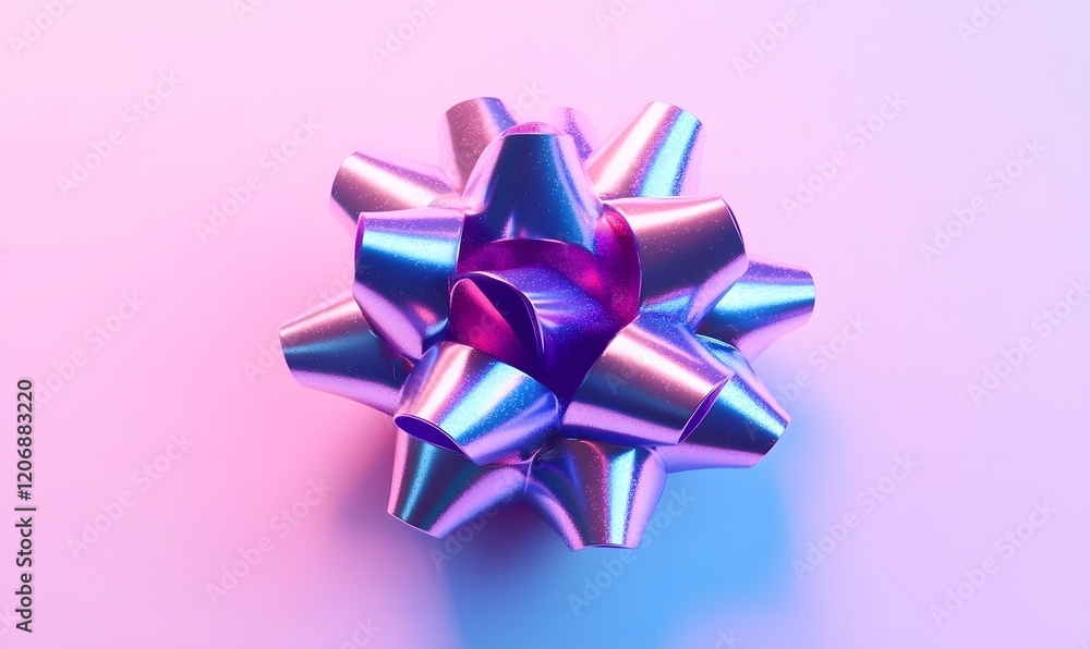 Metallic bow, pink background, gift wrap, vibrant light, holiday Metallic bow, pink background, gift wrap, vibrant light, holiday