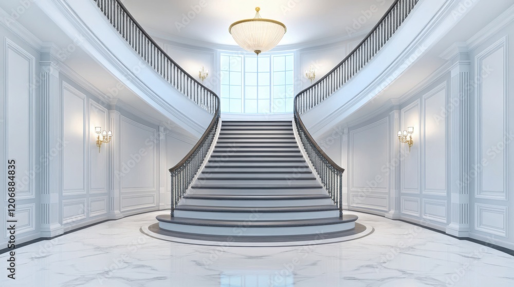 classic style hallway with a grand staircase, intricate banisters, marble floors classic style hallway with a grand staircase, intricate banisters, marble floors