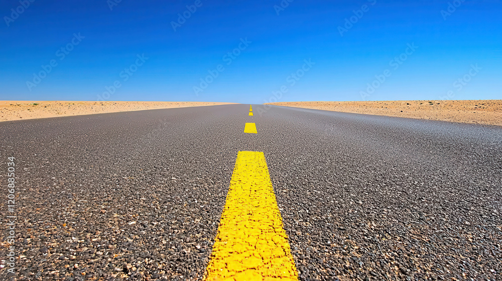 Fototapeta premium Winding Empty Highway Through Vast Barren Desert Under Clear Blue Sky