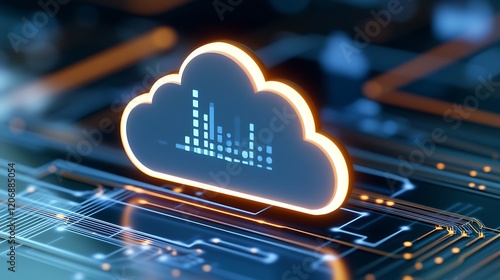 Digital Cloud Technology Concept with Data Visualization and Circuit Board Elements for Modern Connectivity