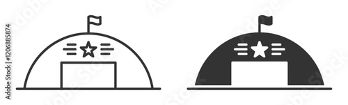 Military-style dome icon with a star and flag design, outline style.