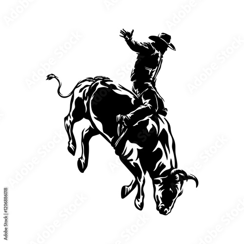 isolated silhouette logo of cowboy riding the bull