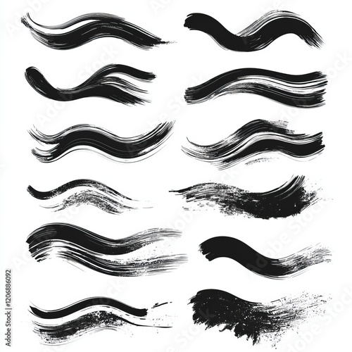Wallpaper Mural Collection of twelve hand-painted black wavy brush strokes on white background. Torontodigital.ca
