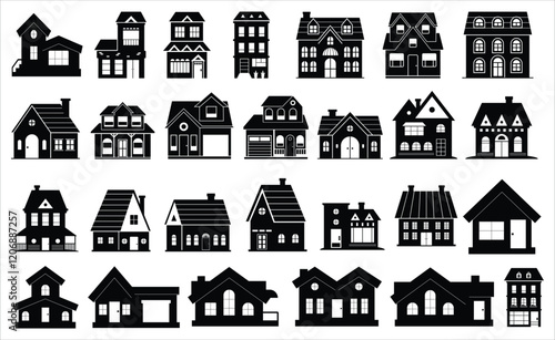 house and building icons. Flat style houses symbols for apps and websites on white background. Real estate. Vector illustration