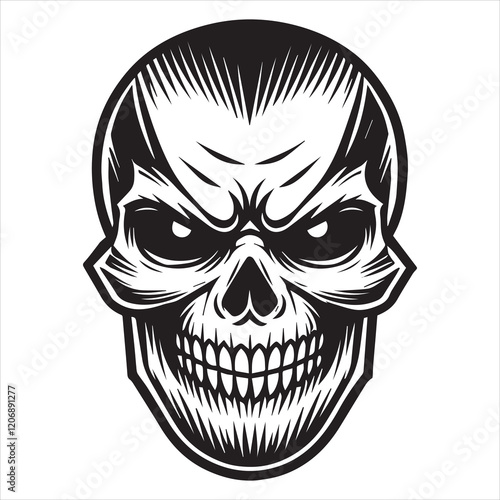 Biker Skull Vector illustration, Creepy Biker Skull silhouette Design