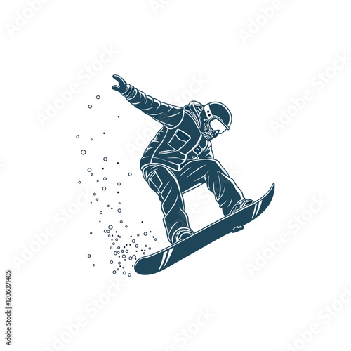 A snowboarder is captured in mid-air, gracefully executing a jump vector illustration