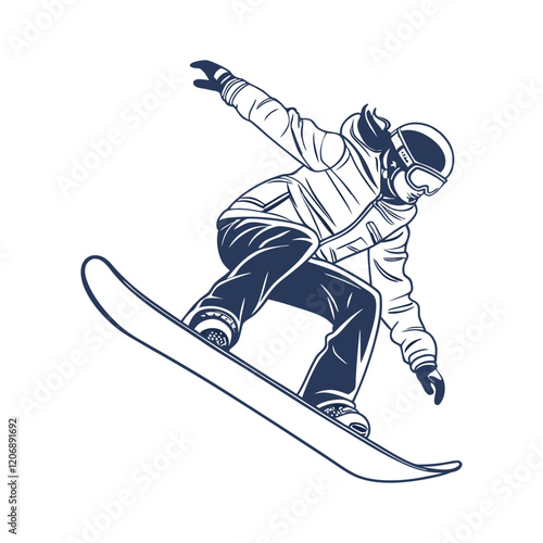 A snowboarder is captured in mid-air, gracefully executing a jump vector illustration